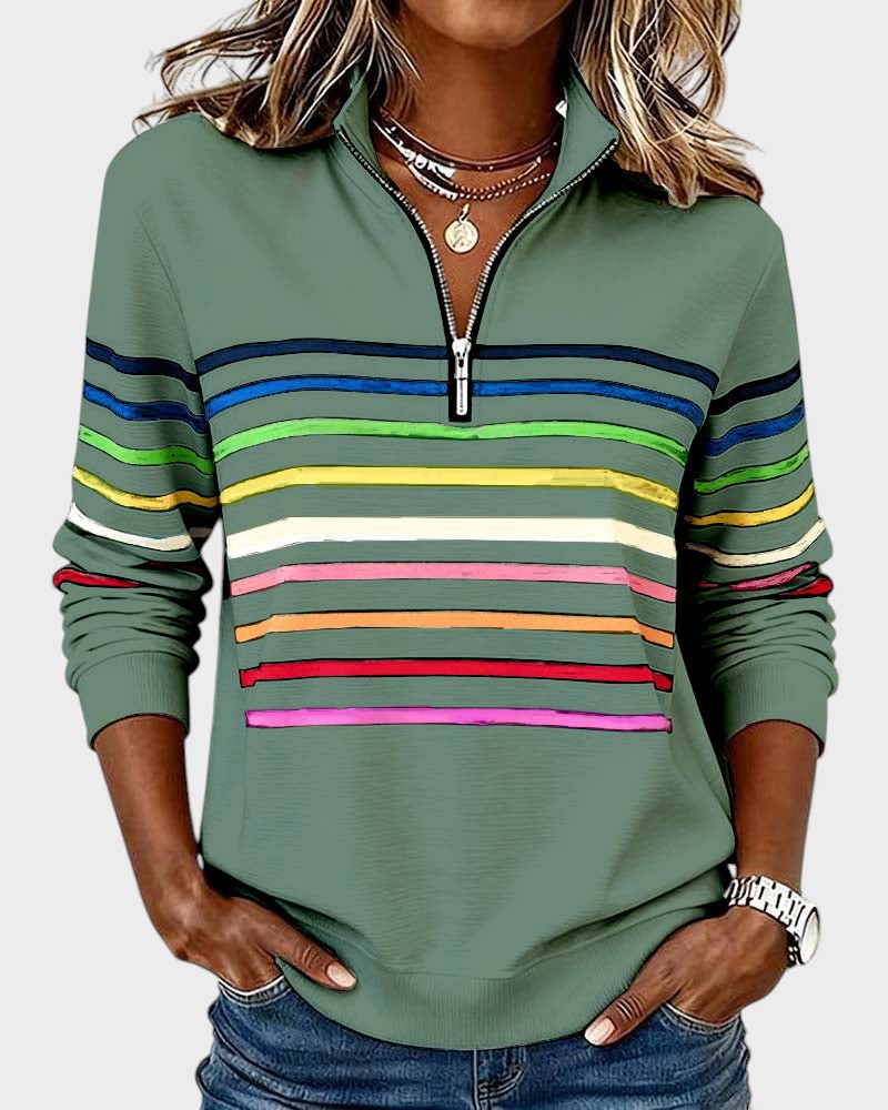 Raquel™ | Sudadera de rayas con media cremallera