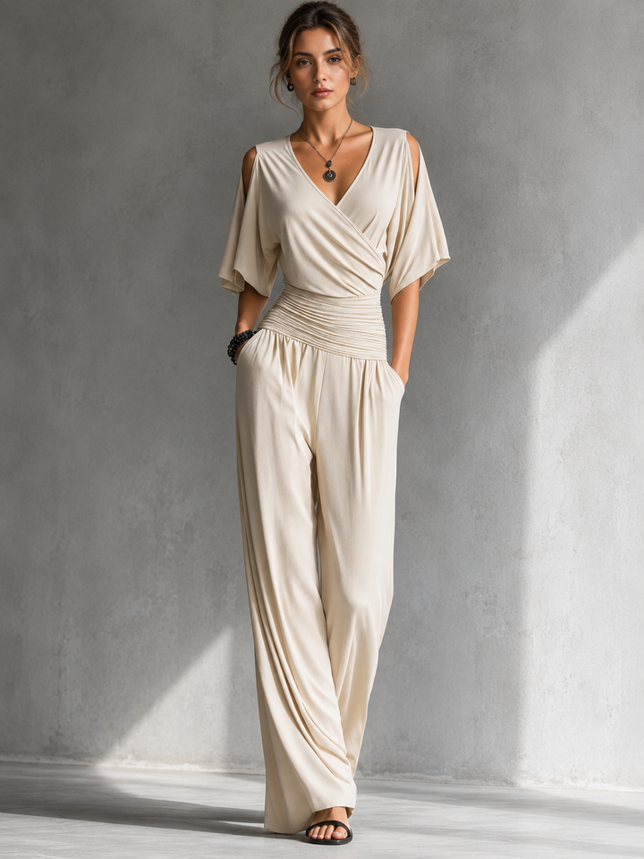 Alia | Combinación elegante con efecto cruzado y piernas anchas