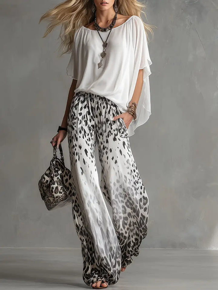 Elea | Conjunto fluido con blusa y pantalones anchos estampados