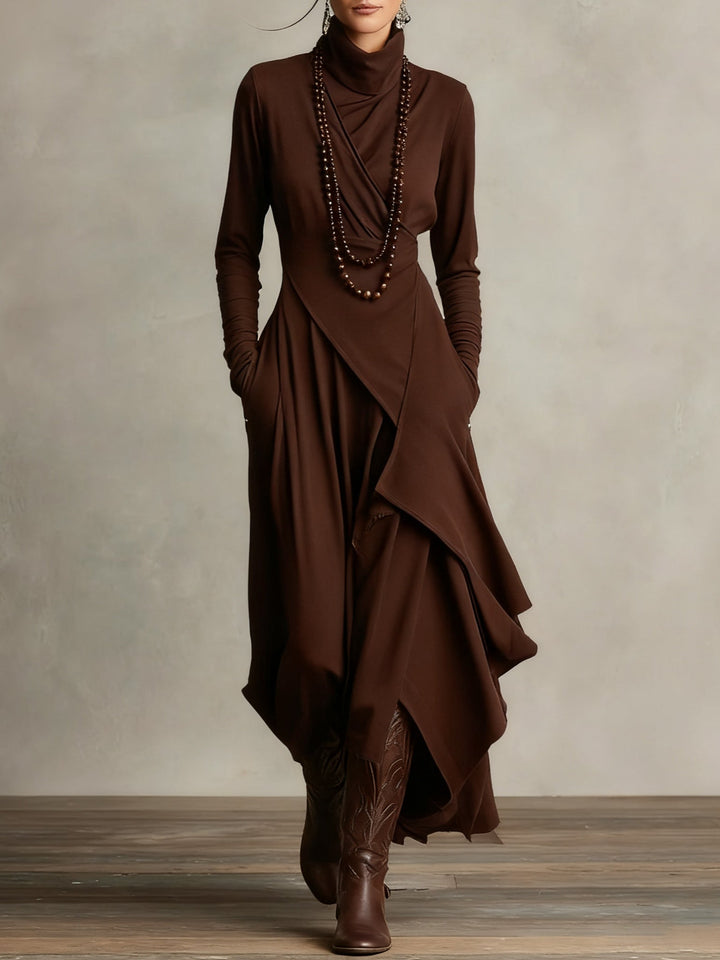 AURELIA | Vestido largo plisado asimétrico con cuello alto