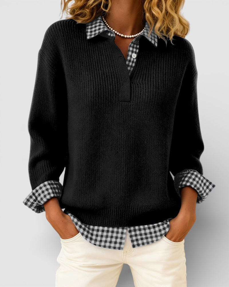Alicia™ | Jersey de punto con detalle de cuadros