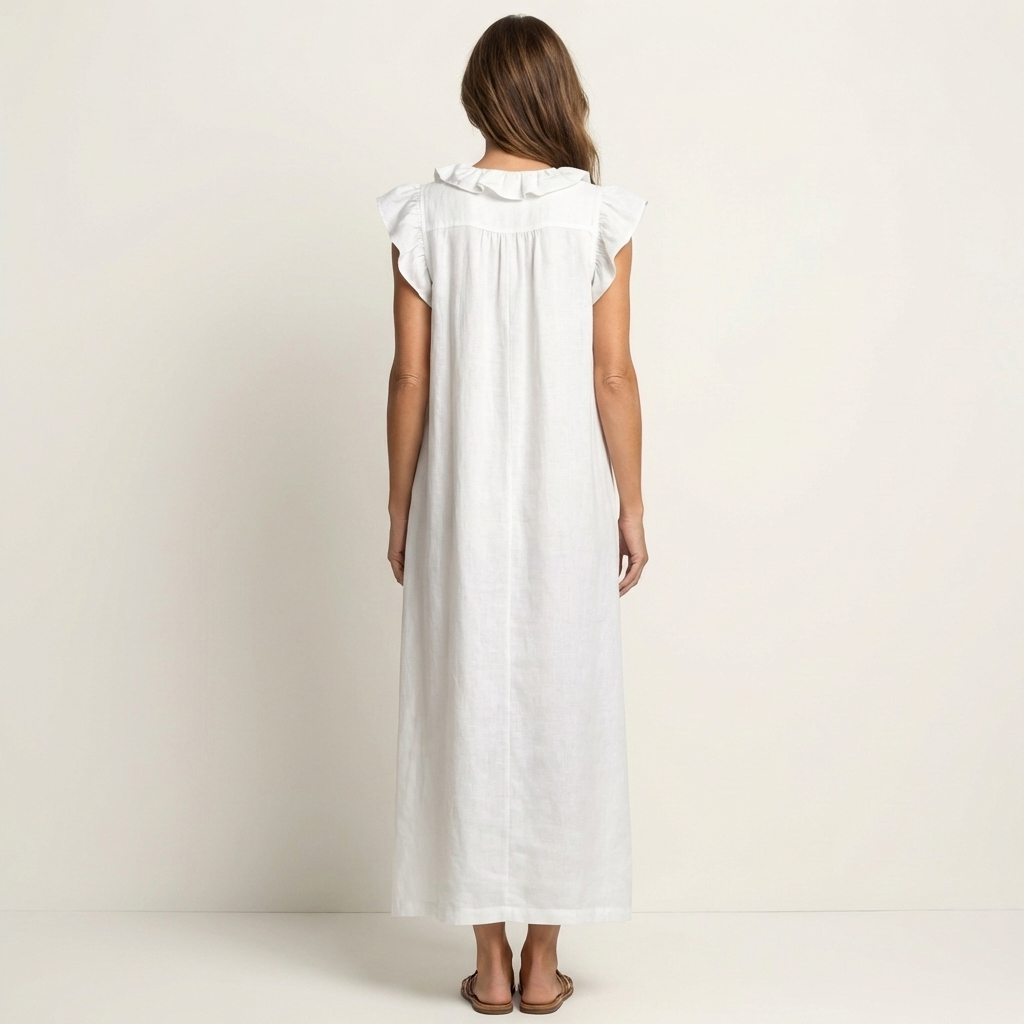 Josette | Vestido Maxi de Lino con Volantes y Escote en V