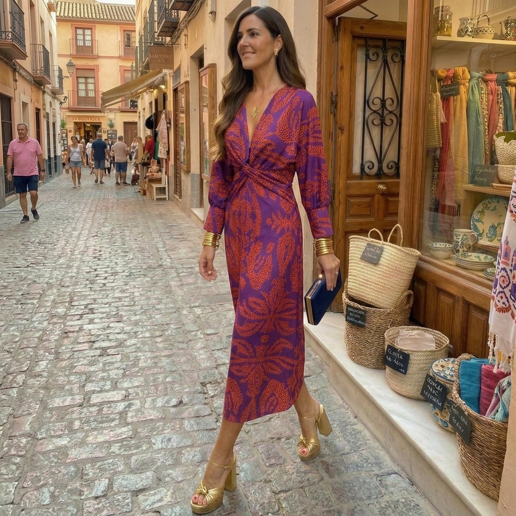 Isadora – Vestido Midi Botánico con Nudo