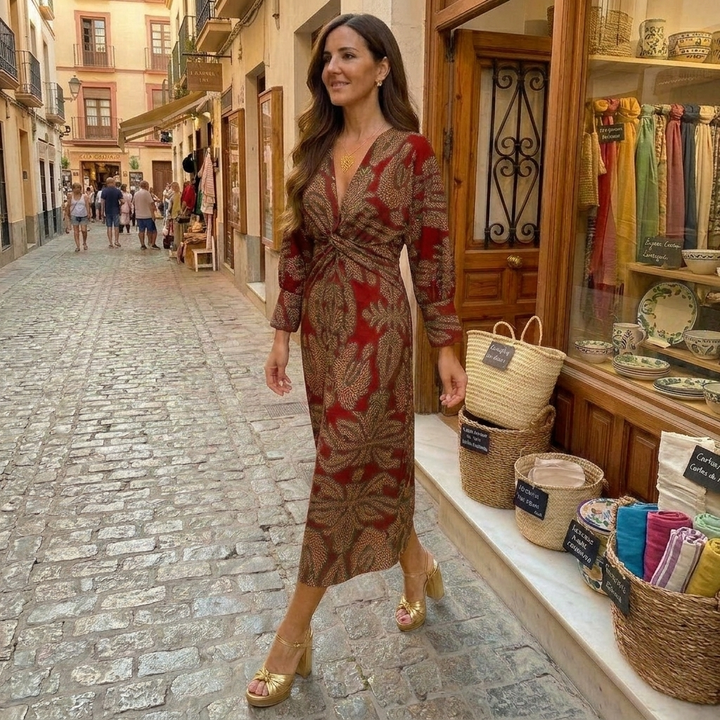Isadora – Vestido Midi Botánico con Nudo